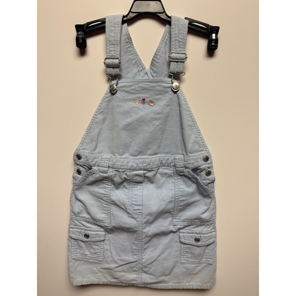 Gymboree Girls Light Blue Corduroy‎ Overalls Dress Embroidered Size 7